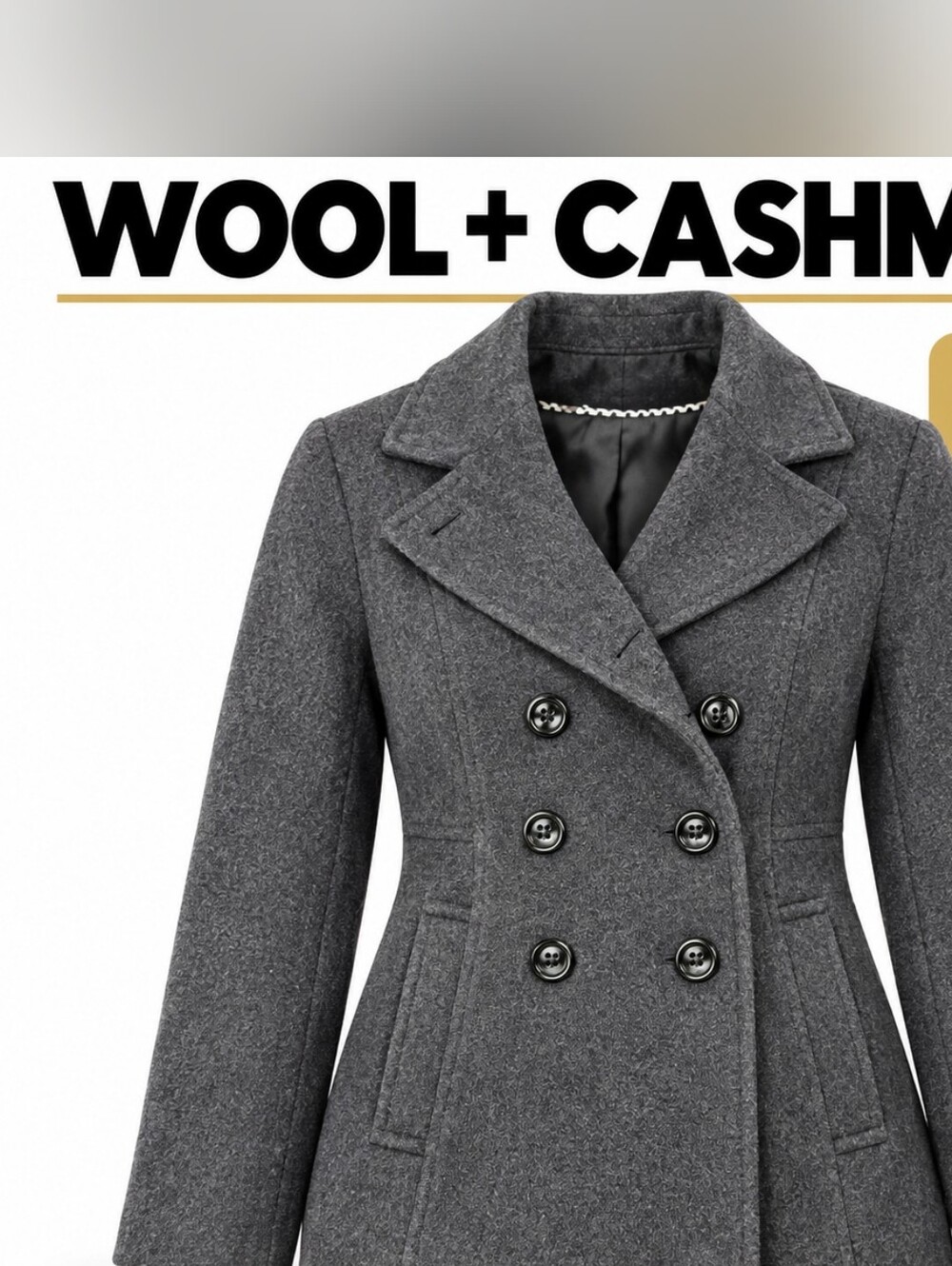 St. John's Bay Gray Wool-Cashmere Double-Breasted Pea Coat